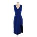 GABRIELA CADENA Casual Dress - Sheath Plunge Sleeveless: Blue Print Dresses - Women's Size 4