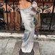 Jupe crayon longue rétro taille basse pour femme jupes en denim à imprimé lavé streetwear chic