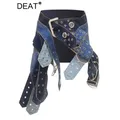 DEAT-Jupe en jean taille basse délavée pour femme jupes trapèze épissées ceinture irrégulière avec