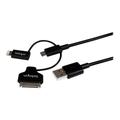 StarTech.com 1m 3 ft Black Apple 8-pin Lightning or 30-pin Dock Connector or Micro USB to USB Cable for iPhone iPod iPad - Charge & Sync (LTADUB1MB) - charging / data cable - 1 m