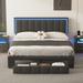 Tufted PU Upholstered Queen Size Platform Bed with LED Lights,Drawer and 2 Motion Activated Night Lights