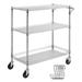 VEVOR Kitchen Utility Cart 3 Tiers Wire Rolling Cart 661LBS Capacity with 80mm Basket Curved Handle PP Liner 6 Hooks