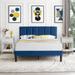 VECELO 3-Pieces Tufted Upholstered Platform Bed Frame with Adjustable Height Headboard and Nightstands Set of 2, Dark Blue