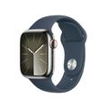 Apple Watch Series 9 GPS + Cellular 41mm Silver Stainless Steel Case with Storm Blue Sport Band - S/M. Fitness Tracker Blood Oxygen & ECG Apps Always-On Retina Display