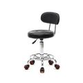 Round Stool Pu Leather Sponge Rolling Swivel Salon Stool Chair With Back Support For Office Textured Black