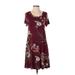KORSIS Casual Dress - A-Line Scoop Neck Short sleeves: Burgundy Print Dresses - Women's Size Small