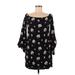 Lucy Paris Casual Dress - Shift Boatneck 3/4 sleeves: Black Floral Dresses - Women's Size Medium