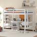 Full Size Kid Loft Bed,Solid Wood Loft Bed with Study Desk,Writing Board and Cabinet,White