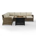 HomeStock Urban Upmarket 5Pc Outdoor Wicker Sectional Set Sangria/Weathered Brown - Right Side Loveseat Left Side Loveseat Corner Chair Arm Chair & Sectional Glass Top Coffee Table