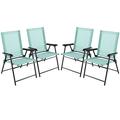 Gymax Set of 4 Patio Folding Chairs Outdoor Portable Pack Lawn Chairs w/ Armrests Mint Green