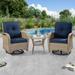 MeetLeisure 3-Piece Wicker Outdoor Conversation Set Including 2 Swivel Rocking Chairs and 1 Wicker Side Table (Natural Color/Blue)