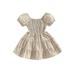 Toddler Baby Girl Dresses Short Sleeve Off Shoulder Ruffled Solid Princess A-Lined High Waist Dress