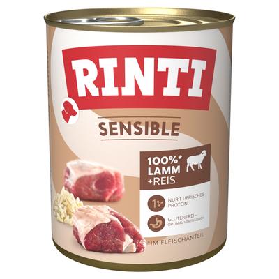 Sparpaket: 24x800g RINTI Sensible Lamm & Reis Hundefutter nass