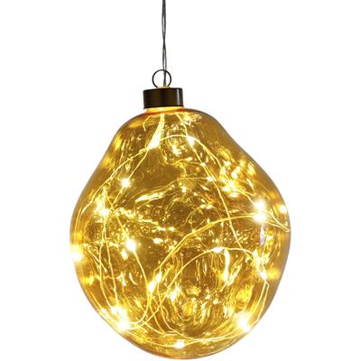 Dekokugel LEONIQUE "Birdelle, mit LED Beleuchtung, Weihnachtsdeko in organischer Form", braun (amberfarben), Ø:15cm, Glas, Dekofiguren, Ø ca. 15 cm, Christbaumkugeln, organische Kugeln aus Glas Image