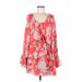 Dress Forum Casual Dress - Mini Tie Neck Long sleeves: Red Floral Dresses - New - Women's Size Medium