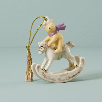 Lenox 2023 Winnie the Pooh Baby's 1st Christmas Hanging Figurine Ornament Ceramic/Porcelain in White/Yellow | 4.25 H x 3.5 W x 1.25 D in | Wayfair