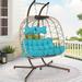 Patio Outdoor Indoor Wicker Double Swing Egg Chair with Stand