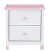 Wood 2 Drawers Nightstand End Table with Rounded Top Panel and Legs, White/ Pink