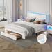 Queen SizeUpholstered Platform Bed with LED Lights and Two Motion Activated Night Lights,Storage Bed with Drawer