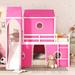 Castle-Shaped Full Size Bunk Bed with Slide & Window, Lovely Kids Bed Playhouse Design for Your Children with Tent & Tower, Pink