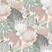 Pink & Green Retro Tropical Leaves Peel and Stick Wallpaper