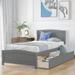 Twin Size Wooden Platform Bed with Headboard & 2 Storage Drawers, Solid Pine Bedframe, No Box Spring Required/Wood Slat Support