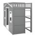 Twin Size House Loft Bed,Solid Wood Loft Bed With Ladder,Grey+White