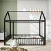 House Bed Metal Montessori Floor Bed for Kids, Metal House Bed Frame with Fence & Roof, Kids Playhouse Beds for Girls Boys Teens