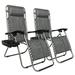 Zero Gravity Chairs Set of 2 Folding Zero Gravity Lawn Chair Set with Cup Holders and Adjustable Headrest Portable Chaise Patio Lounger Lawn Chairs with Head Pillow for Poolside Yard Gray