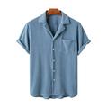 Uiriuy Mens Corduroy Shirts Casual Work Bowling Collared Navy Blue Short Sleeve Button Down Shirt L