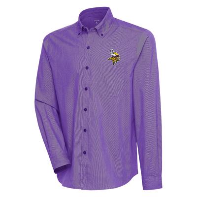 Men's Antigua Purple/White Minnesota Vikings Compression Tri-Blend Long Sleeve Button-Down Shirt