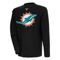 Men's Antigua Black Miami Dolphins Flier Bunker Pullover Sweatshirt