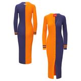 Women's STAUD Orange/Navy Denver Broncos Shoko Knit Button-Up Sweater Dress