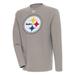 Men's Antigua Oatmeal Pittsburgh Steelers Flier Bunker Pullover Sweatshirt