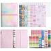 A6 Budget Binder Organizer PU Leather Budget Binder Cover with 12 Zipper Envelopes and Budget Sheets Colorful Self-Adhesive Labels
