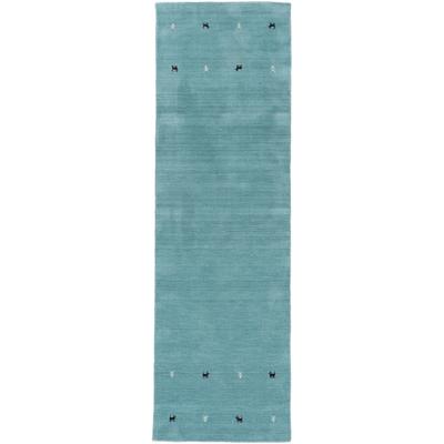 Wollteppich CARPETFINE "Gabbeh Uni, auch als Läufer erhältlich", blau (türkis), B:80cm H:15mm L:400cm, Wolle, Teppiche, reine Wolle, handgewebt, Gabbeh Loom Tiermotiv, große Farbauswahl Image