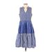 J.Crew Casual Dress - A-Line V-Neck Sleeveless: Blue Stripes Dresses - Women's Size 2X-Small