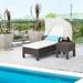 Outdoor Chaise Lounge Chair and Table Set with Folding Canopy and Armrests - 18" x 18" x 18" (L x W x H)