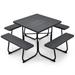 Outdoor Picnic Table with 4 Benches and Umbrella Hole - 67" x 67" x 30" (L x W x H)