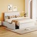 Queen/Full Size Upholstered Platform Bed with 4 Drawers and White Edge on the Headboard & Footboard