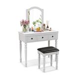 Makeup Vanity Table and Stool Set with Detachable Mirror and 3 Drawers Storage - 34" x 15.5" x 51.5"