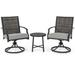 3 Piece Patio Swivel Chair Set with Soft Seat Cushions for Backyard - 26.5" x 24" x 35.5" (L x W x H)