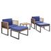 5 Piece Patio Acacia Wood Chair Set with Ottomans and Coffee Table-Navy - 25" x 26.5" x 25.5"