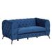 Blue Velvet Fabric Loveseat Button Tufted Back Deep Seat Sofa