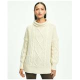 Brooks Brothers Women's Oversize Merino Wool Mock Neck Aran Knit Sweater | Cream | Size Large