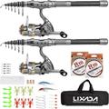 Lixada Fishing Rod Reel Combo with Carrier Bag 2PCS Rod and Reel Telescopic Fishing Accessories for Sea Fishing River Fishing 1.5/1.8/2.1/2.4m