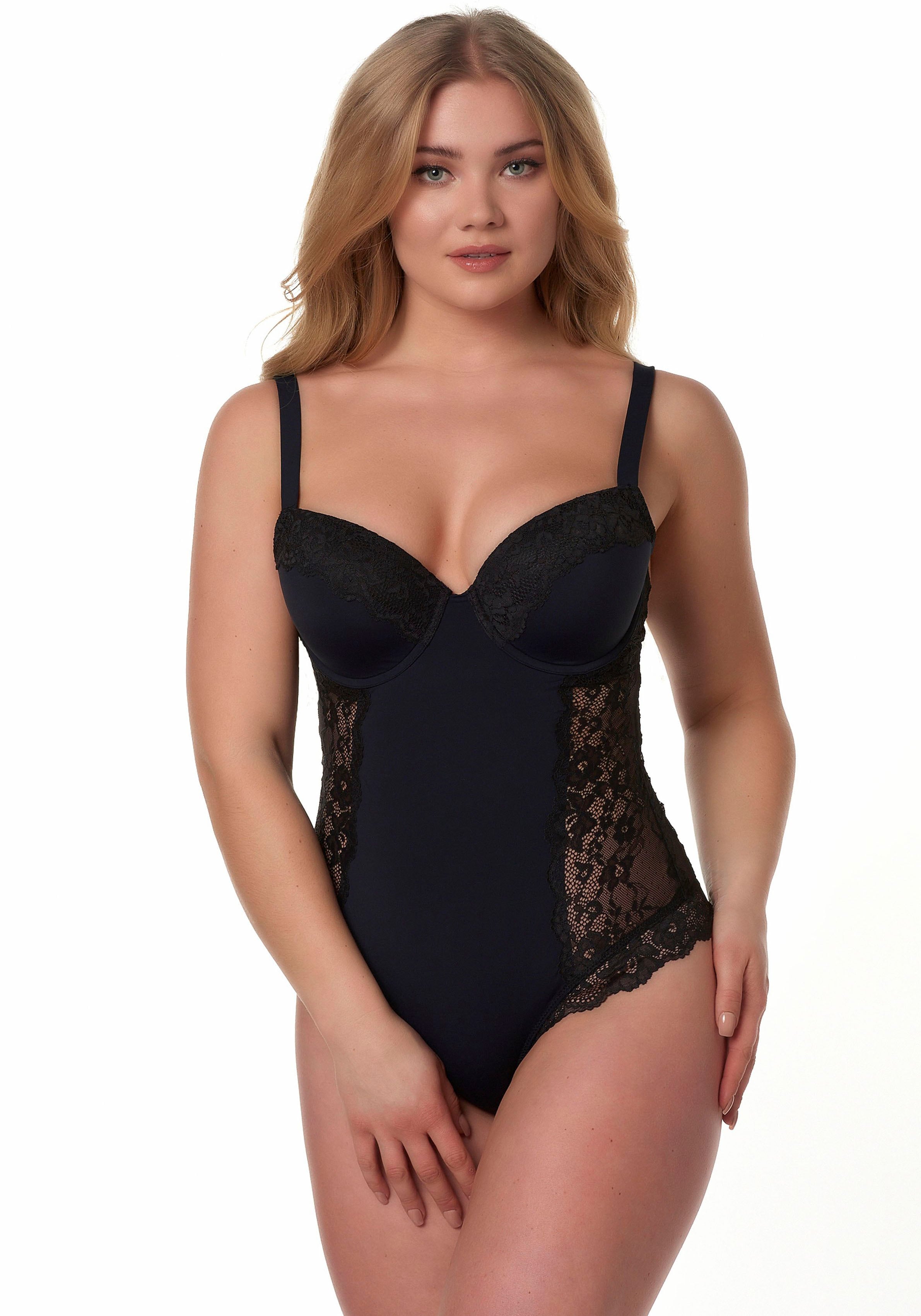 Body "MILA", Damen, Gr. 80, Cup G, schwarz, Obermaterial: 86% Polyamid, 14% Elasthan, AFTER EDEN D-CUP & UP, unifarben, comfort fit kurz, V-Ausschnitt, Bodys, mit floralen Spitzenakzenten Image
