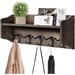 Rosalind Wheeler Wall Mounted Coat Hook, Rustic Wood Entryway Shelf Wood/Metal in Brown | 6.3 H x 15 W x 3.9 D in | Wayfair