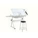 Inbox Zero Zorita 39.76" W Height Adjustable Rectangle Drafting Table & Chair Set Glass/Metal in White | 39.76 W x 23.6 D in | Wayfair