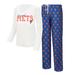 Women's Concepts Sport White/Royal New York Mets Long Sleeve V-Neck T-Shirt & Gauge Pants Sleep Set